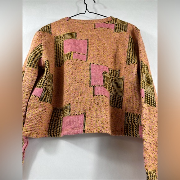 Zara Jacquard Geometric Cropped Sweater Orange Pink Size Small - Picture 9 of 10